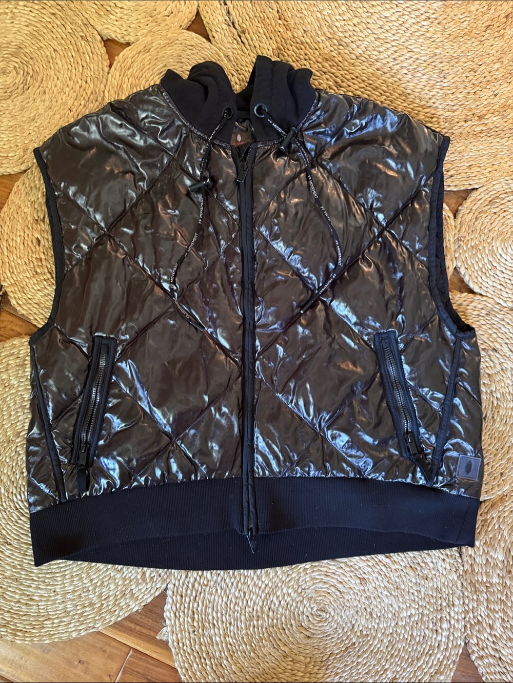 FP Movement by Free People Shiny Black Quilted Hooded Vest
